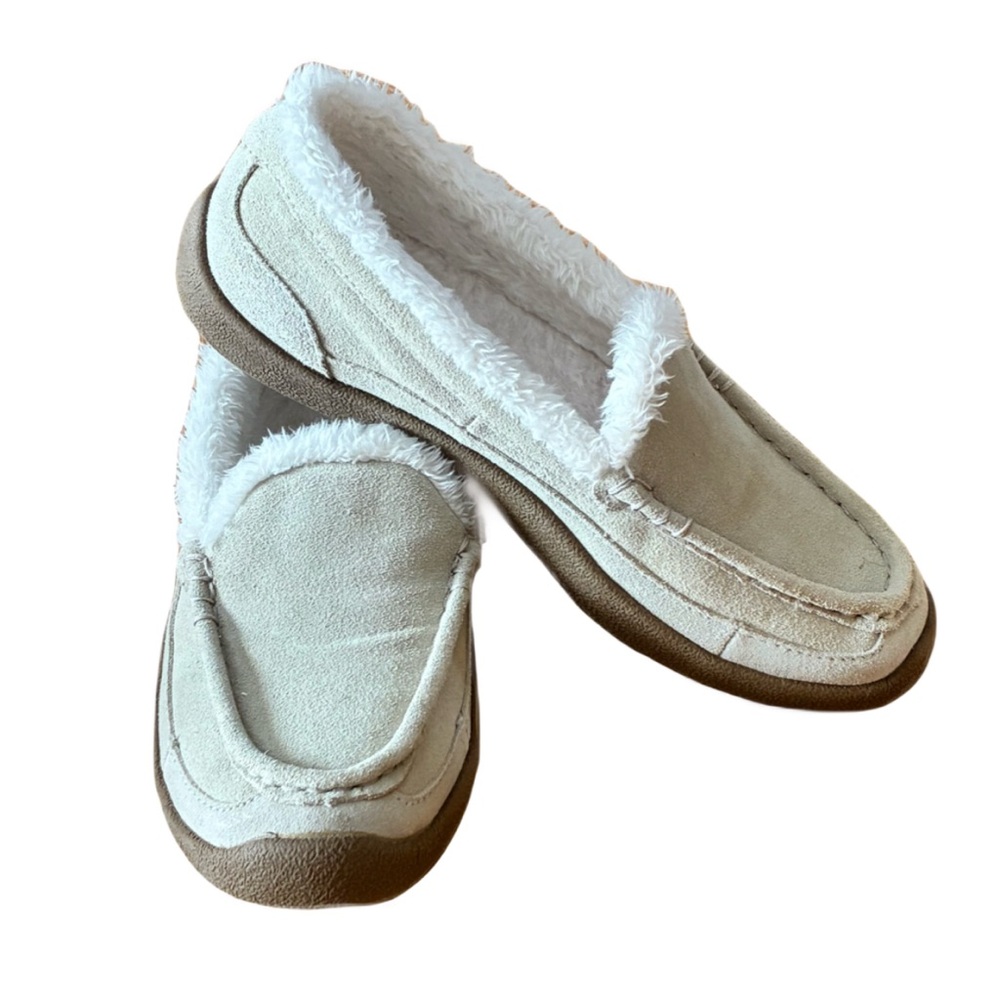 Anodyne Leather Slippers, Sz. 7, Beige, Hard Soles, Manmade Soft Lining